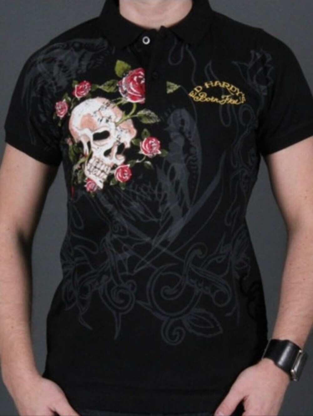 Ed Hardy Born Black Polo Shirt Size 2XL